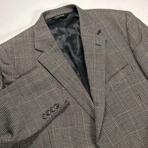 Jos A Bank Blazer Mens 46R Portly Silk Wool Houndstooth Sport Coat Brown Black